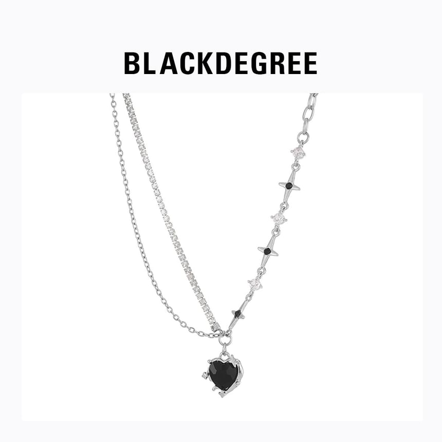 Black Degree - Hartvormige Strass Hanger Legering Ketting