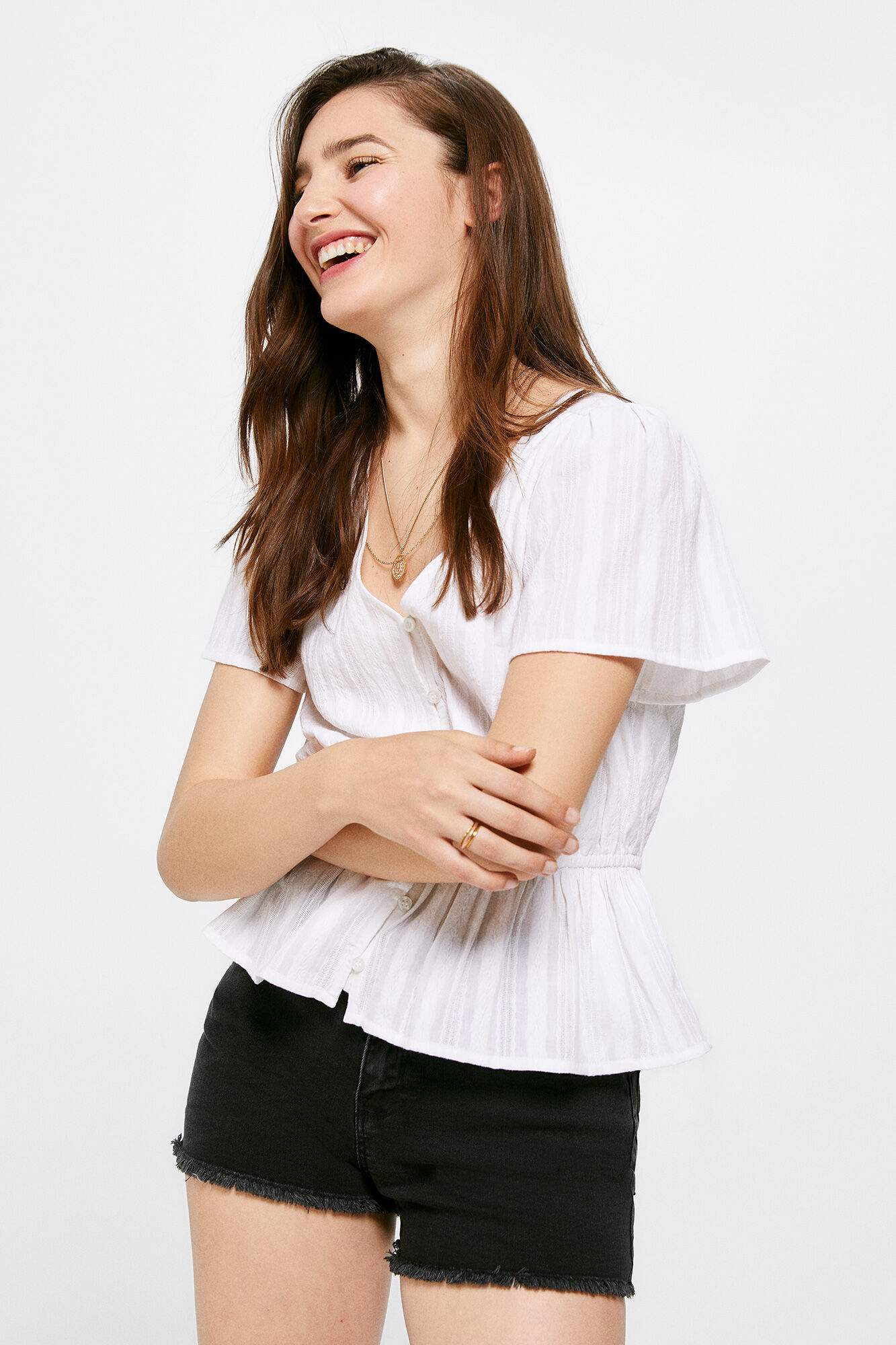 Blusa peplum de algodão - amarela