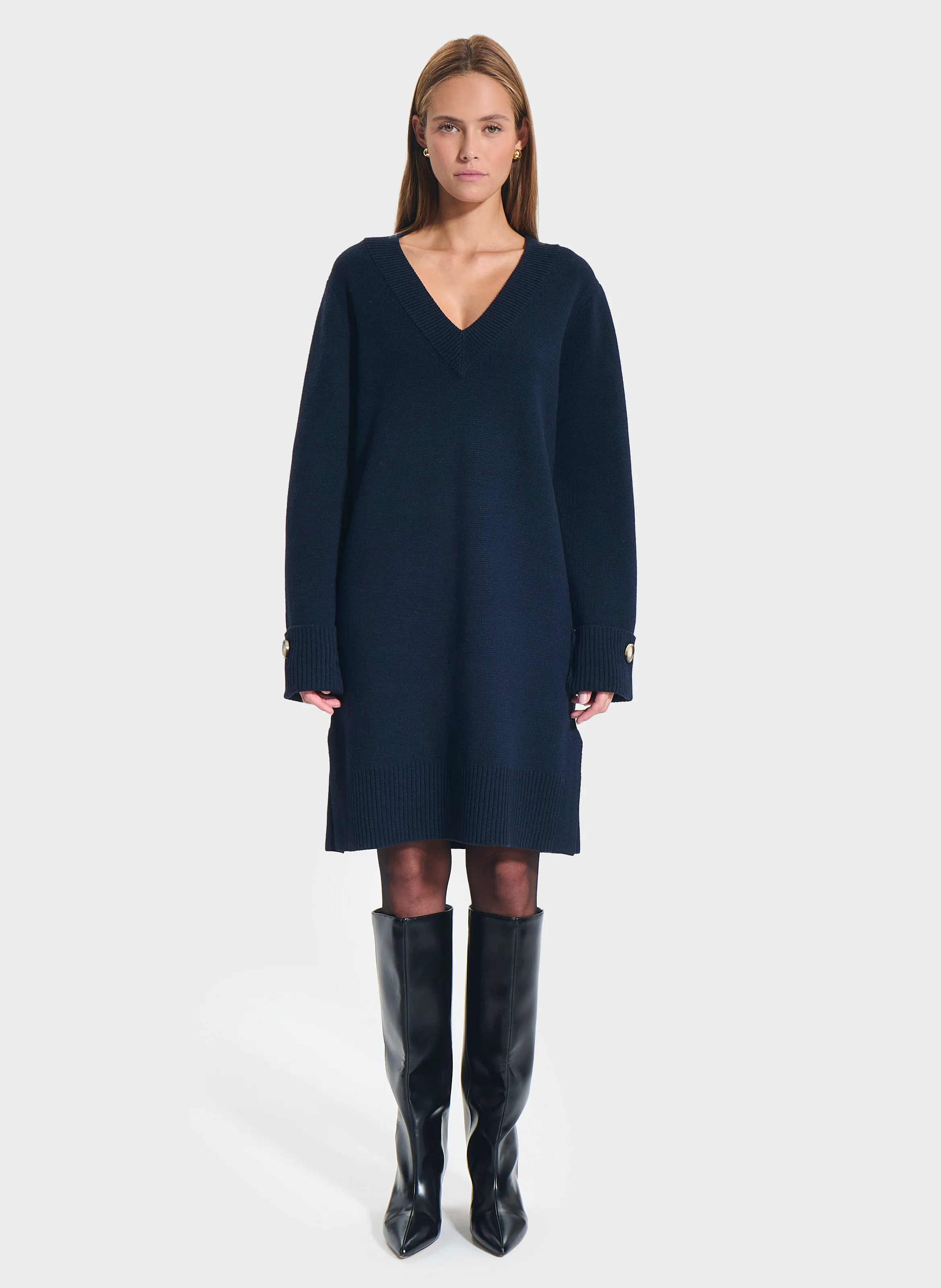 RIGATONI - Robe courte col V | Bleu