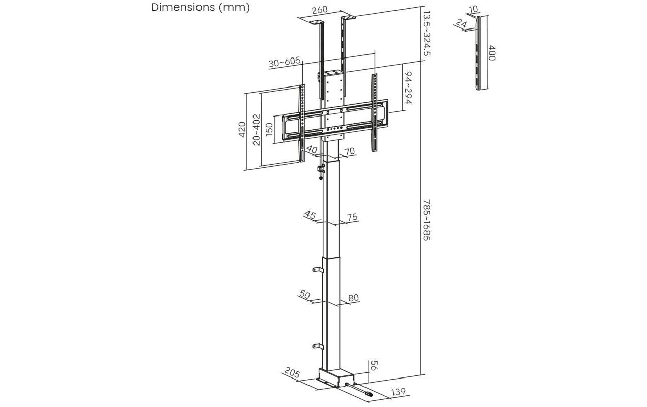 TV-Lift HP 66-2 L max. 60 kg<br>TV-Einbaulift für 37-65 Zoll Fernseher zum Rauffahren oder Runterlassen