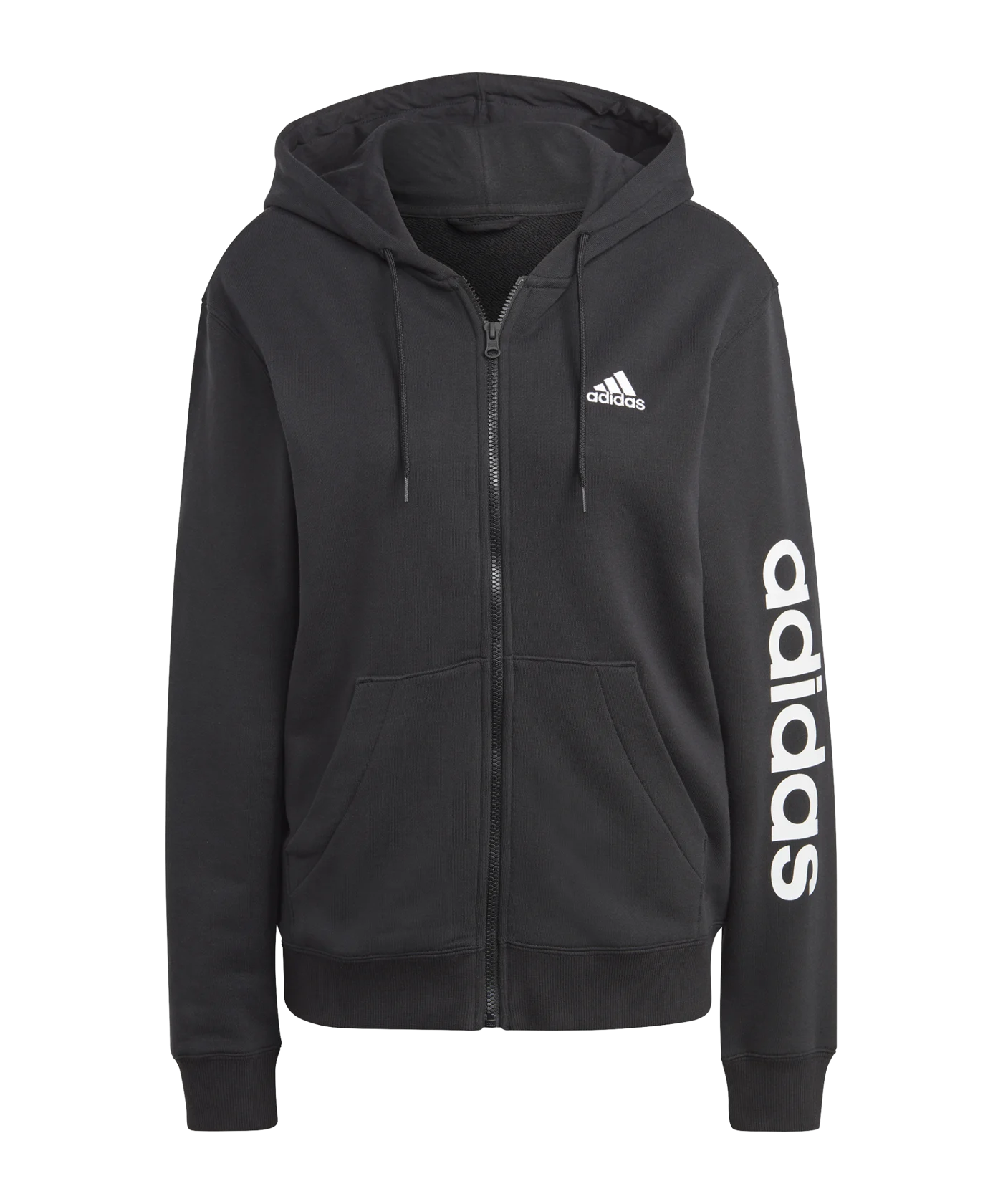 adidas Essentials Linear Full-Zip French Terry Hoodie Black