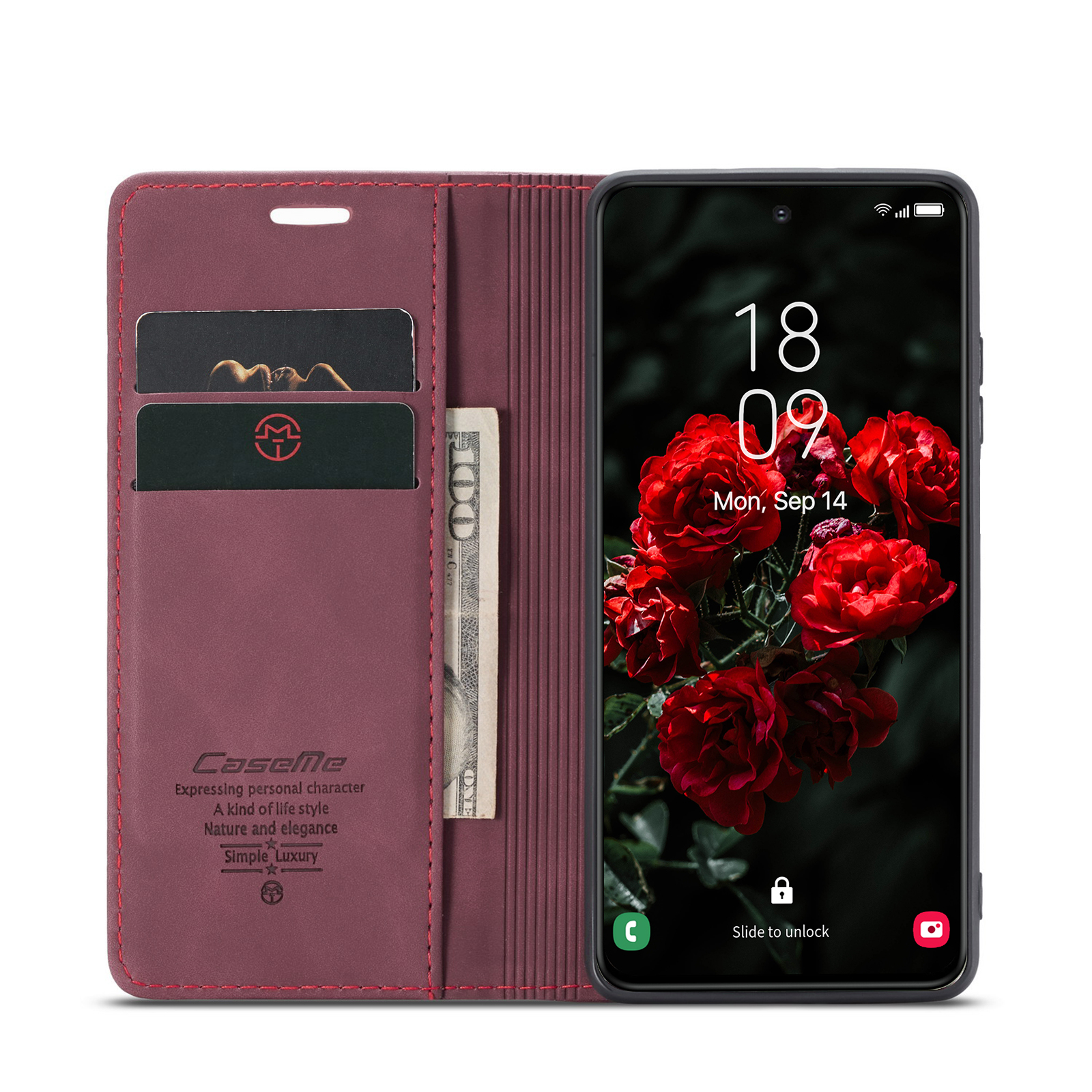 Samsung Galaxy S24 FE Leder Tasche Flip Wallet Etui mit Kartenfächern - Rot