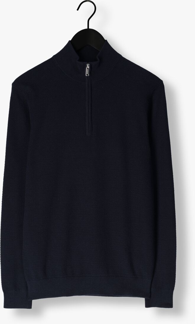 donkerblauwe profuomo trui pullover half zip twinkle slub