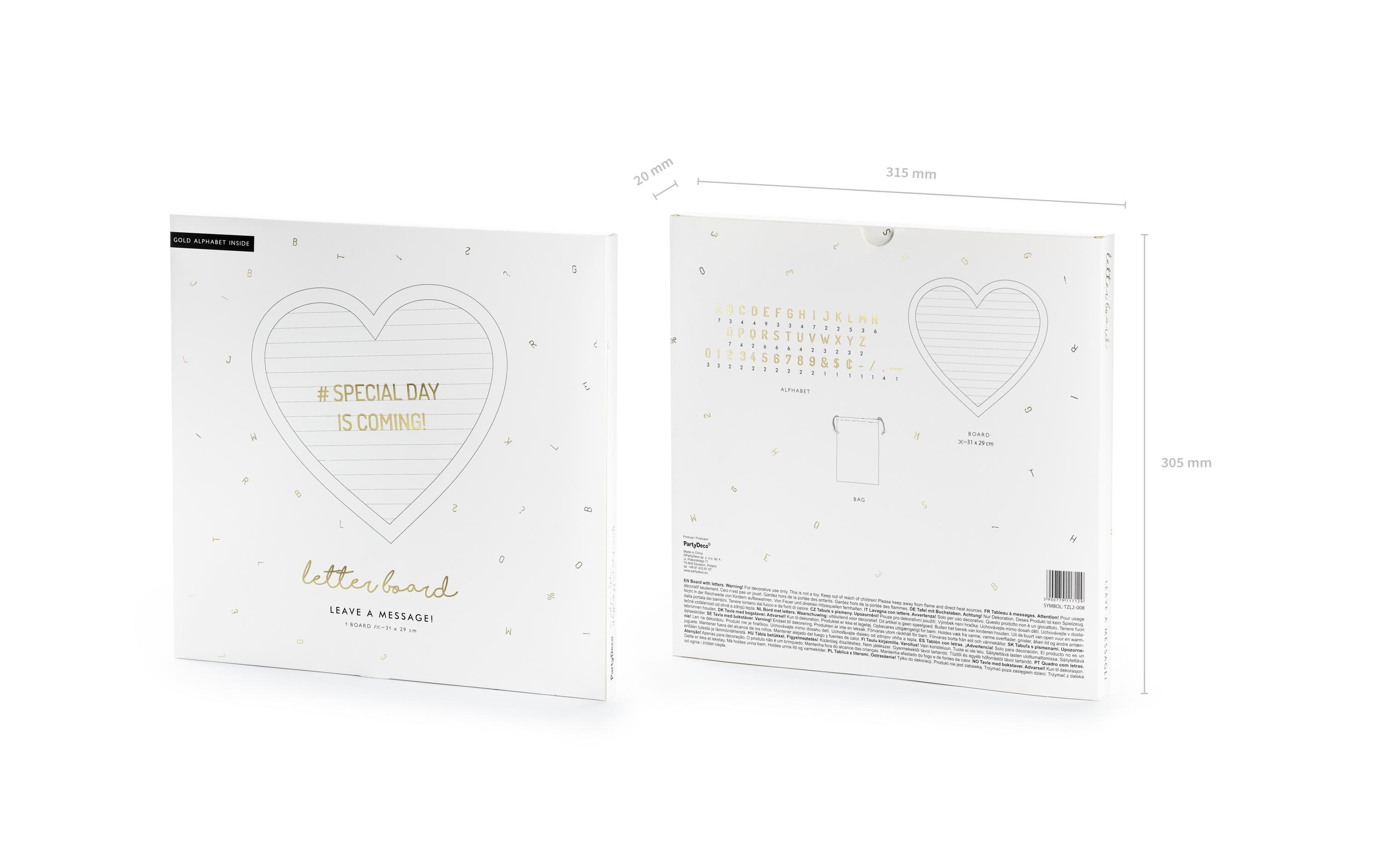 Hochzeitsaccessoire Buchstabentafel Herz, WeissLetterboard herzförmig als Geschenk oder Dekoration für die Hochzeit, den Geburtstag oder andere Feste