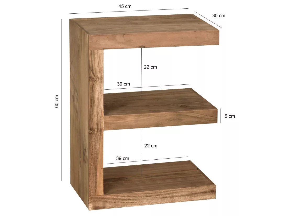 Table d'appoint Bois Massif 45x60x30cm Bout de canapé Table de Salon