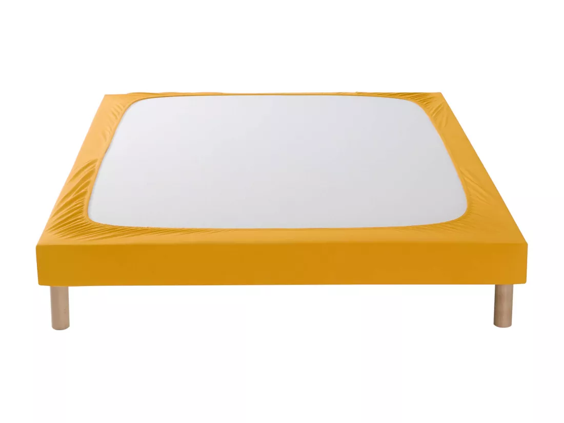 Cache-sommier coton jersey jaune moutarde 140x200