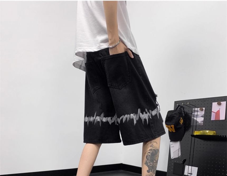 Trimecca - Denim shorts met hoge taille en wijde pijpen