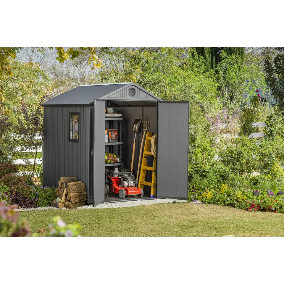 Keter Darwin 66 Tuinhuis - dubbele deuren   ramen - 190x183x221 cm - Grijs