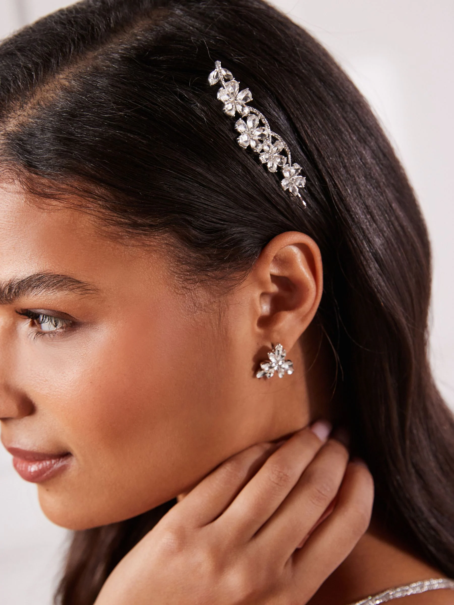 Zilverkleurig - Barrette haarspeld met glitterbloem voor bruiden