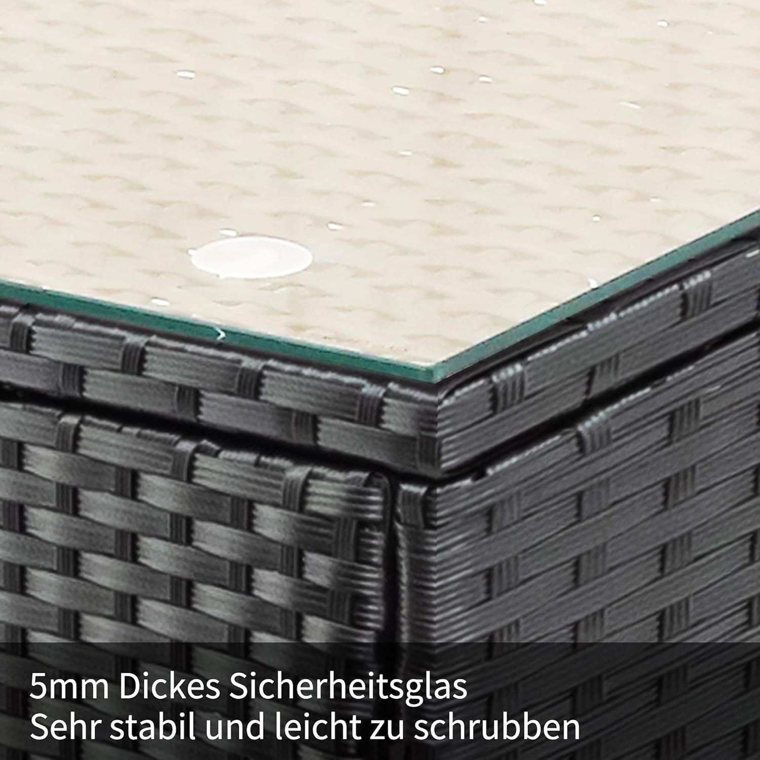 Merax Polyrattan Lounge, Gartenmöbel Set Balkonmöbel für 3-4 Personen, Gartenlounge, Sitzgruppe Outdoor mit Kissen und Glastisch, Terrassenmöbel, Ecksofa, für Garten Balkon und Terrasse, Schwarz