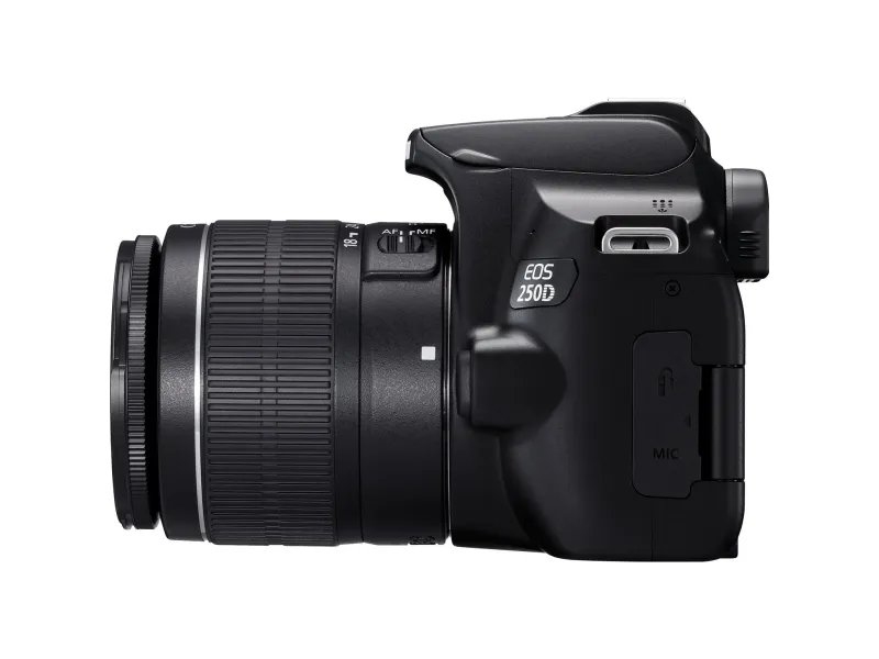 Canon EOS 250D - Digitalkamera - SLR - 24.1 MP - APS-C - 4K / 25 fps - 3x optisk zoom EF-S 18-55 mm III objektiv - Wi-Fi, Bluetooth - sort