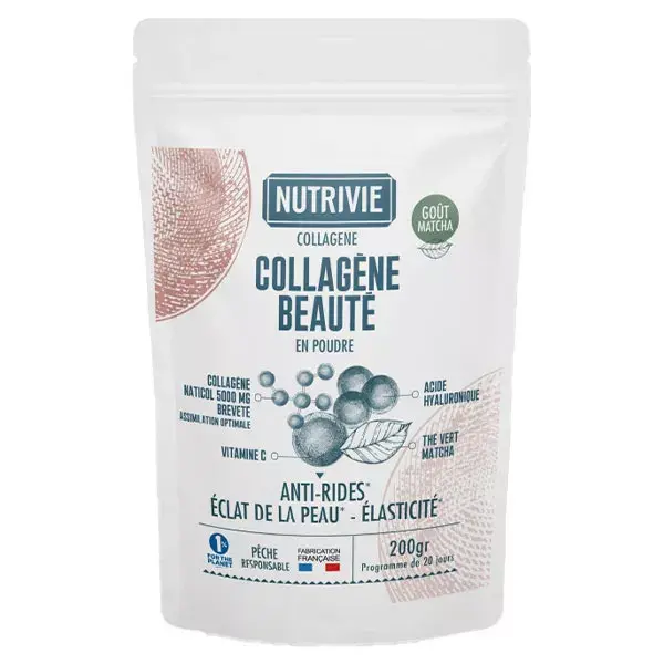 Nutrivie Collagen Skin Beauty sabor Matcha, embalagem Doypack 200g