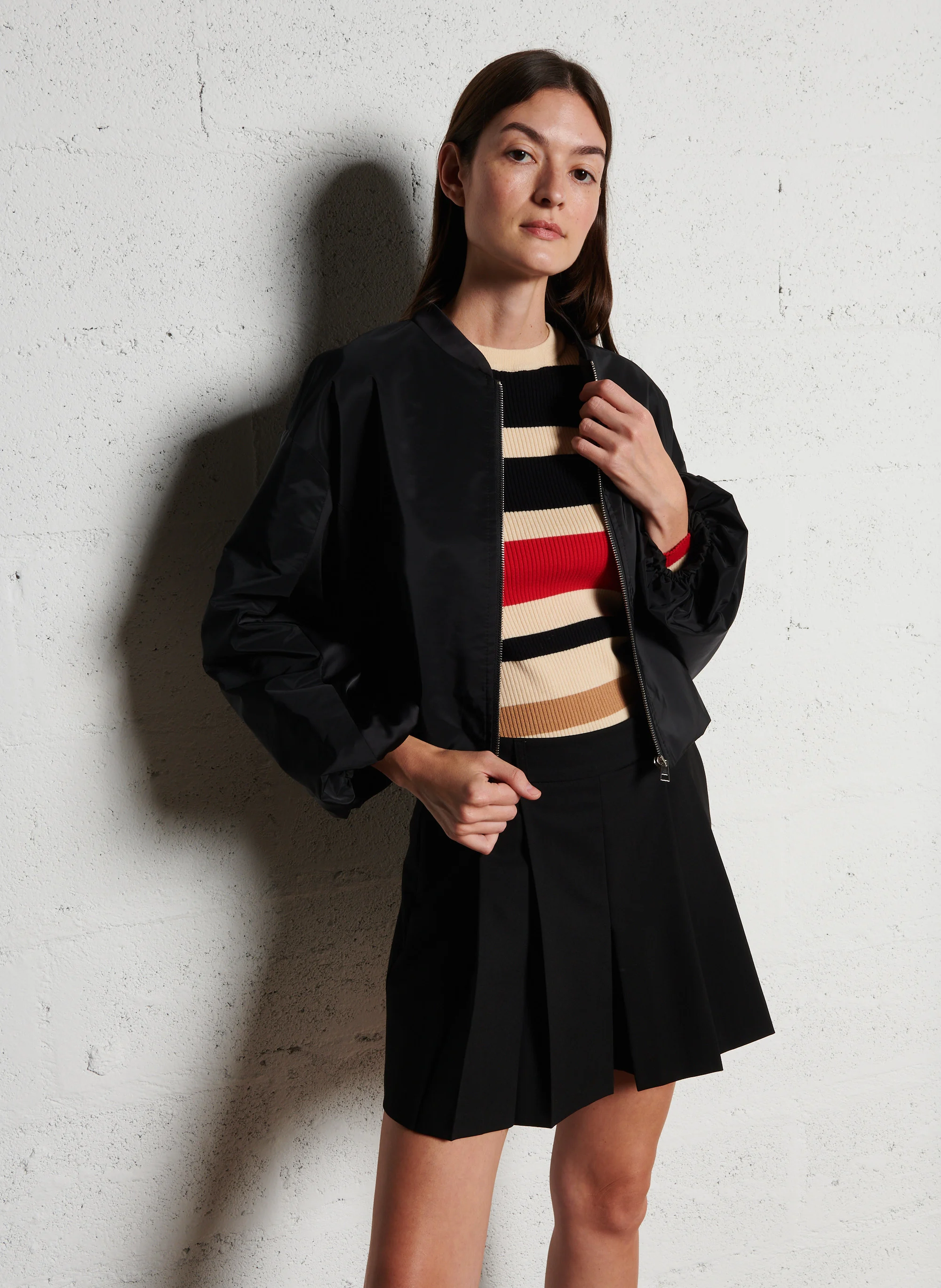 Veste courte ample à col teddy | Noir