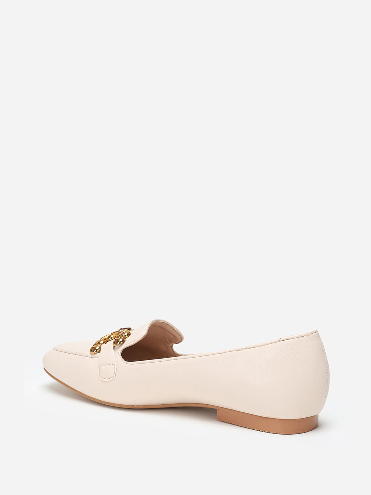 Mocassins à bout carré et bride métallique- Beige