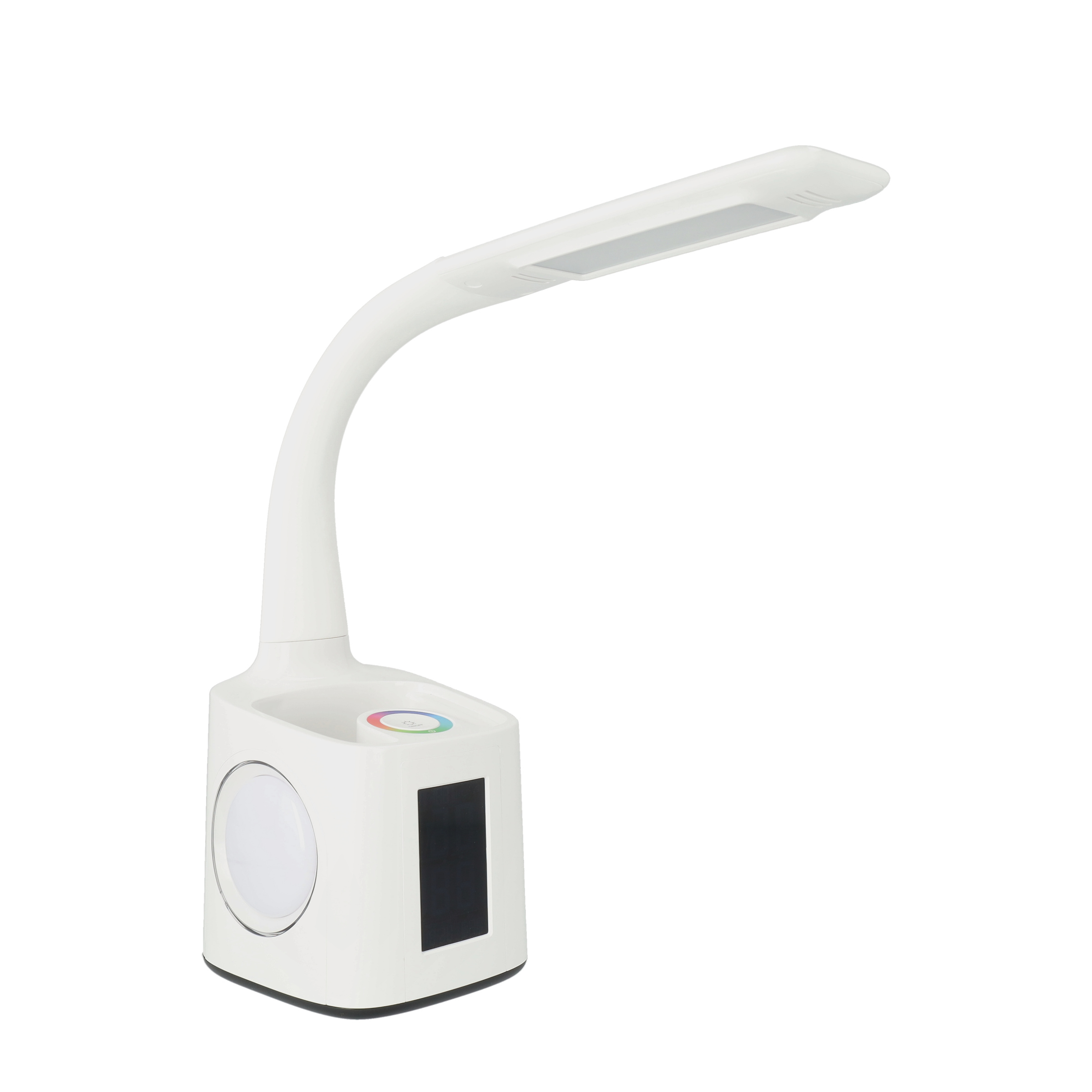 (10W) 6in1 LED Schreibtisch Lampe Dimmbare Tischleuchte mit Stift Halter / Kalender / USB Anschluss - Weiss