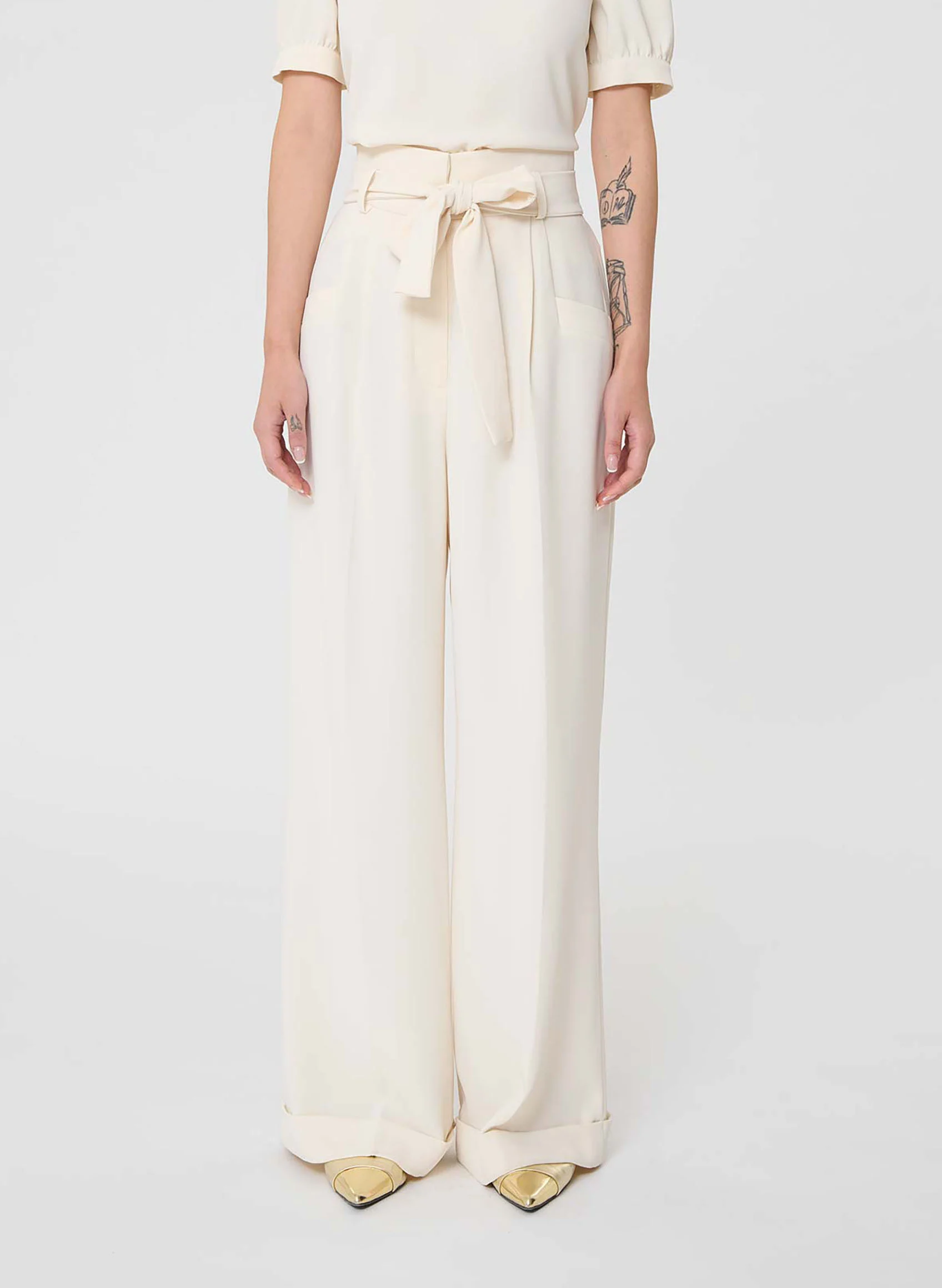 PIA - Pantalon large taille haute | Beige