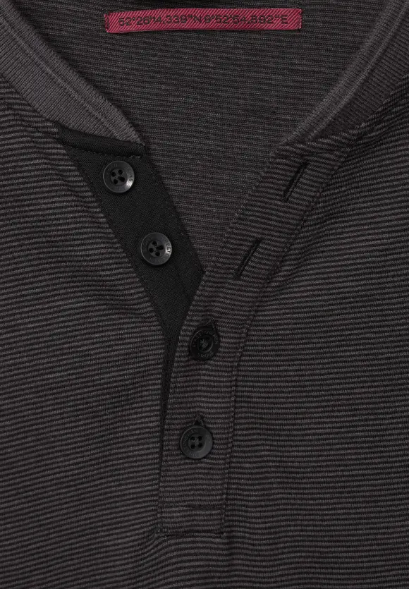 Henleyshirt mit Brustprint - Black