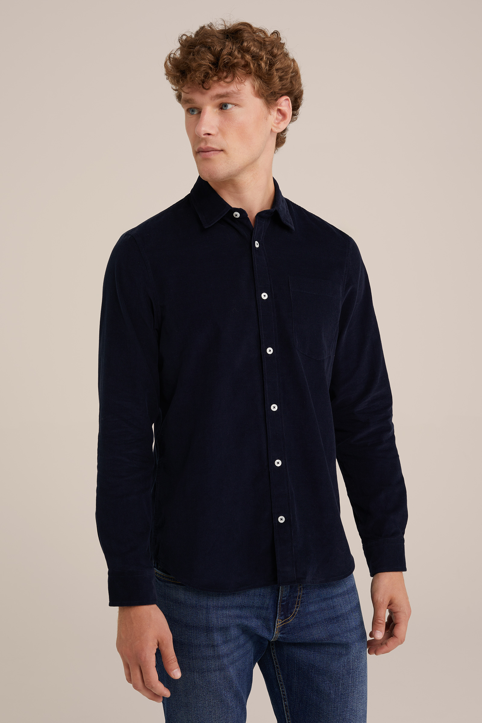 corduroy overhemd WE Fashion Donkerblauw