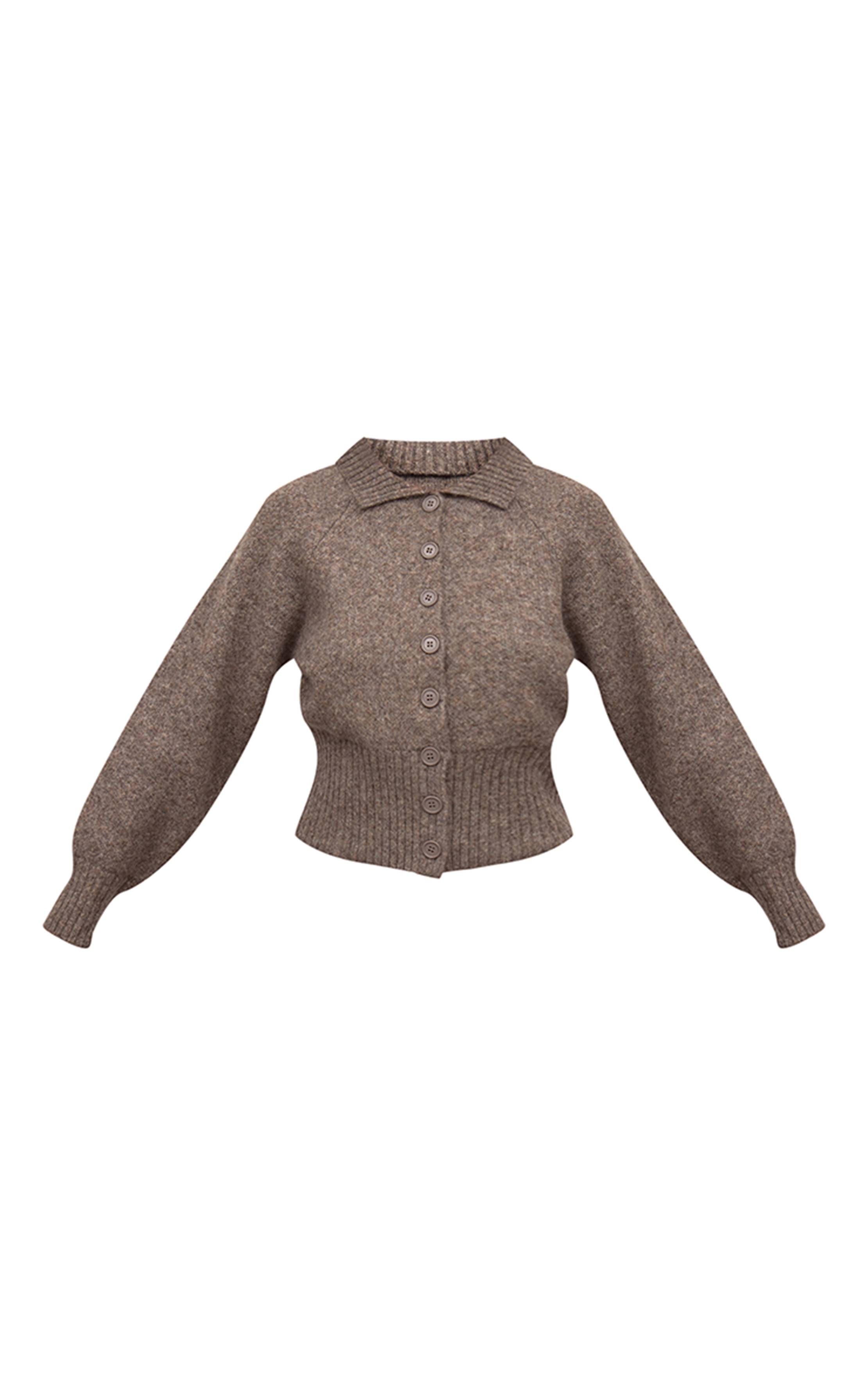 Taupe Cardigan Tricoté À Col Avec Détail À La Taille