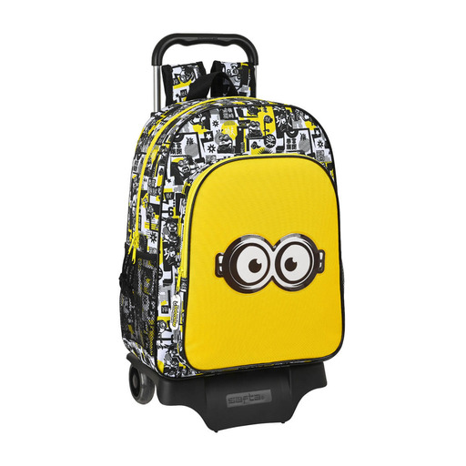 Mochila escolar Safta Minions 905 com rodinhas, 330x140x420 mm, branca/preta/amarela
