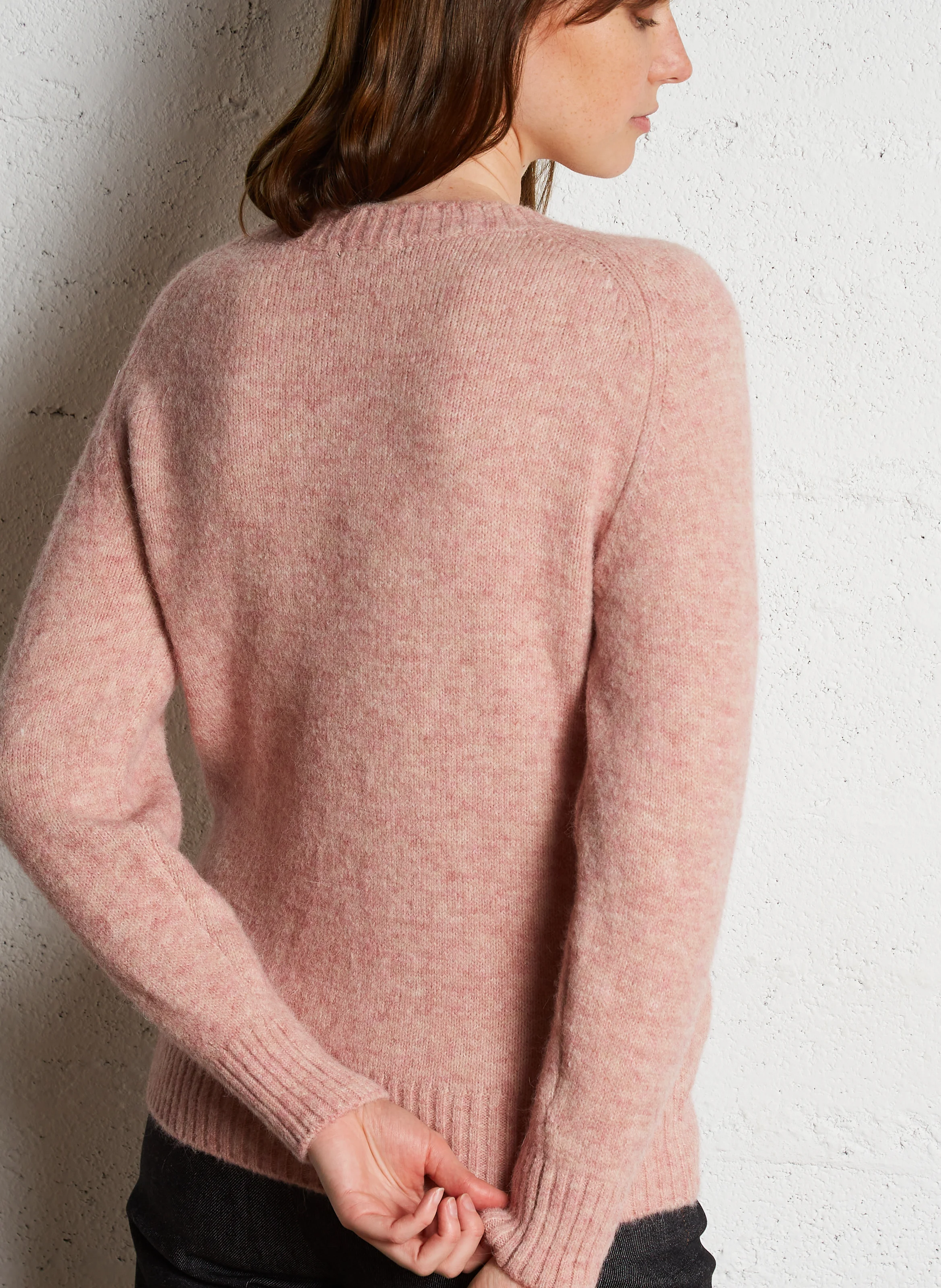 ENVIE - Pull col rond droit en maille tricotée | Rose