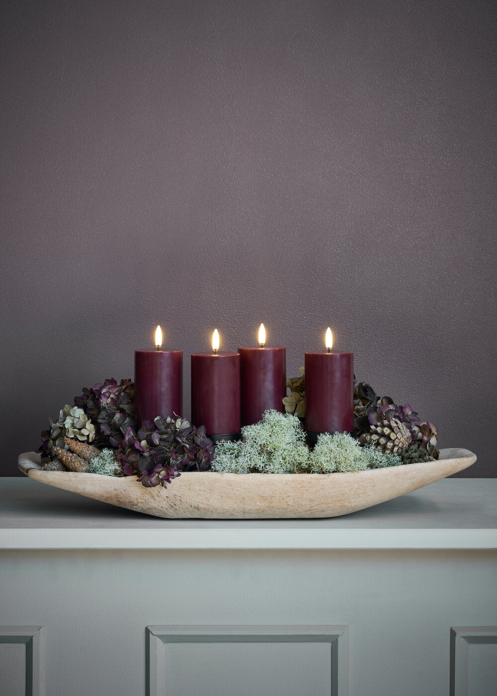 Uyuni  Gaveæske med LED bloklys med spyd, Wine red - H10,1 cm.