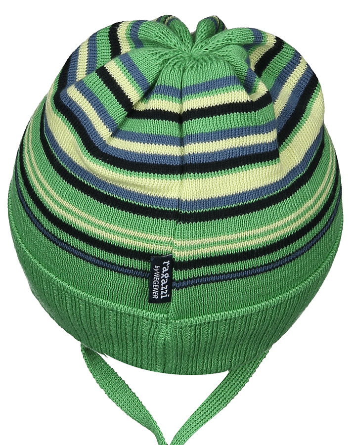 Strickmütze BABY zum Binden in grün/gelb
