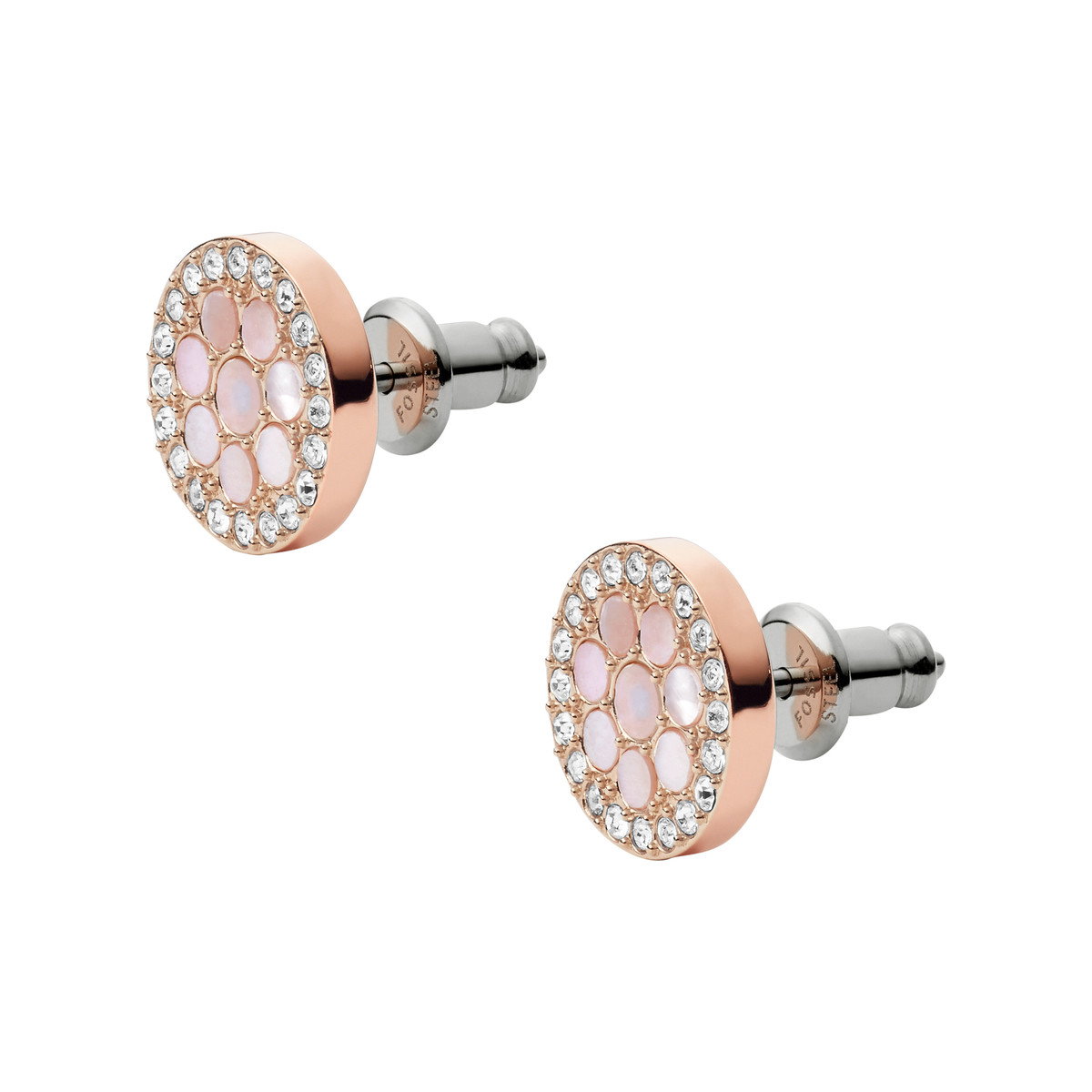 Boucles d'oreilles FOSSIL acier inoxydable doré rose nacres