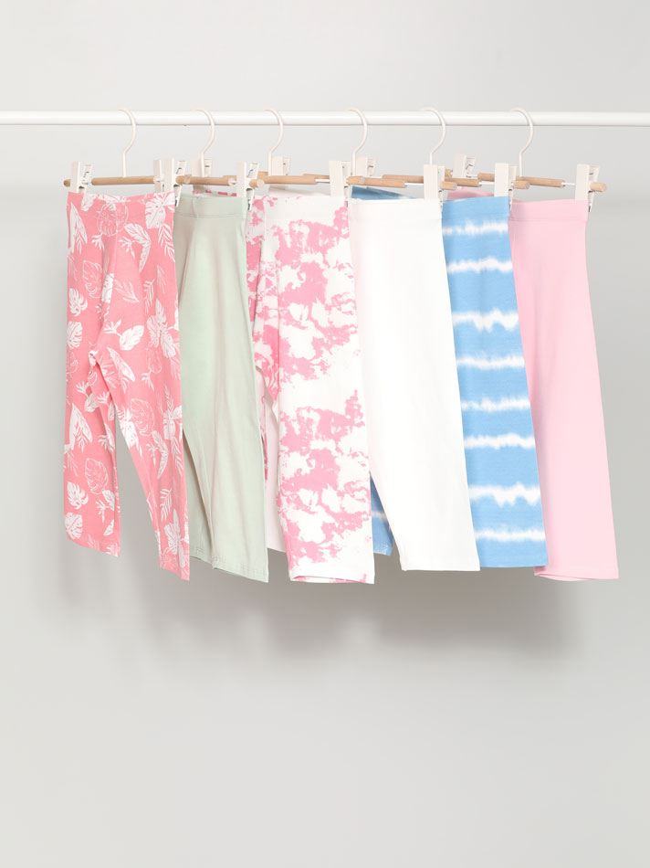 Pacote com 6 leggings capri lisas e estampadas - Rosa