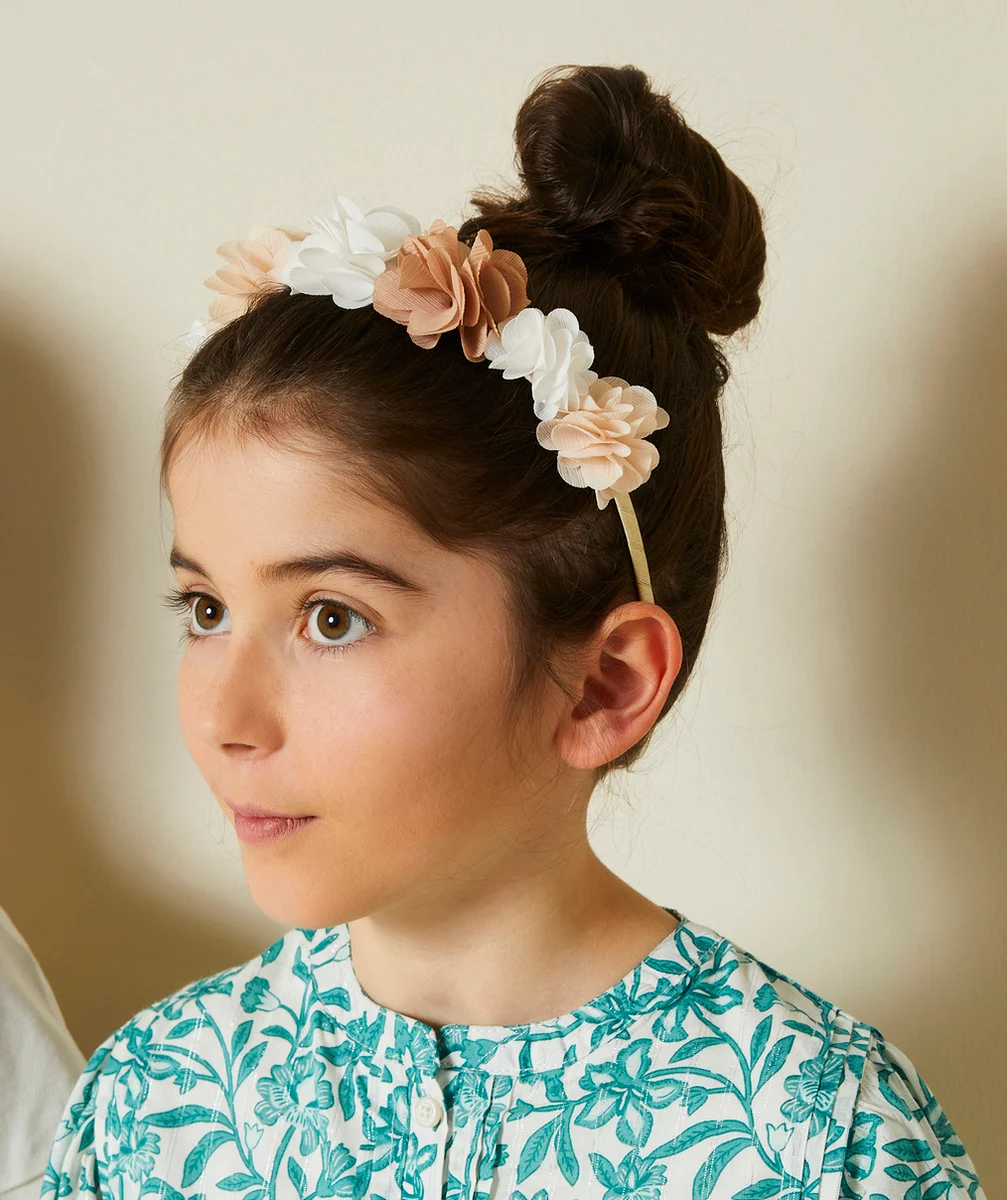 SERRE-TÊTE FILLE COULEUR DORÉE AVEC FLEURS EN RELIEF
