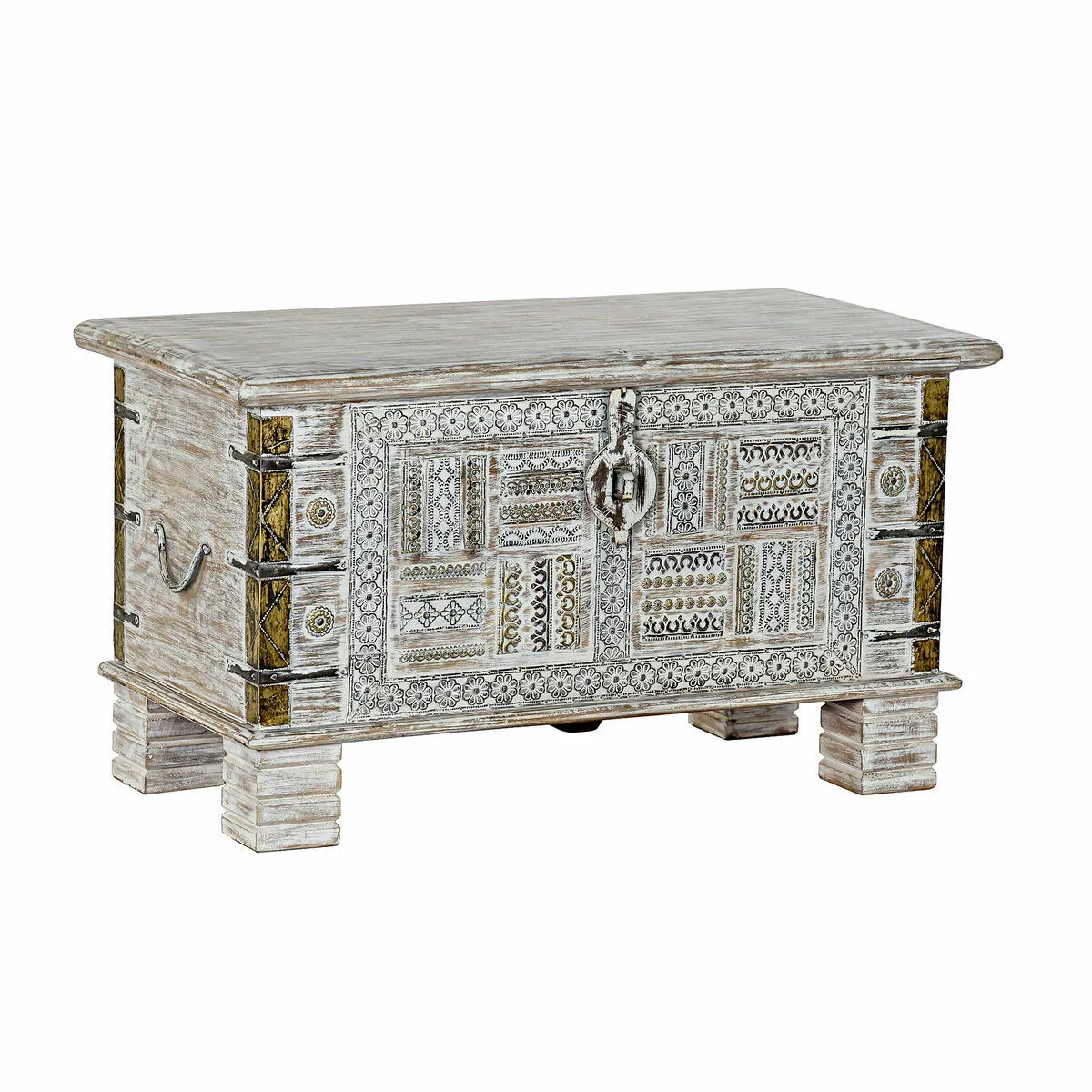 DKD Home Decor Coffre - Métal & Bois de manguier