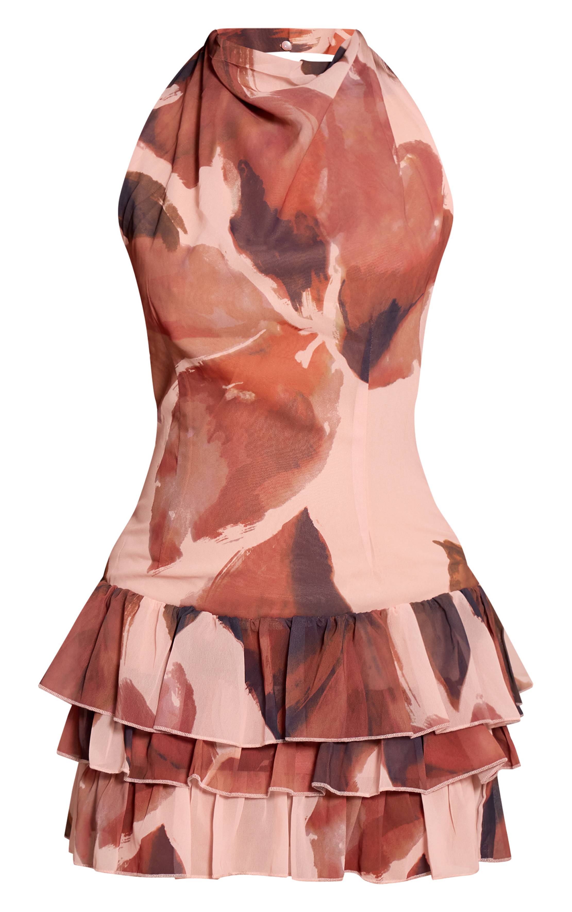 Multicolore Robe Imprimée À Col Bénitier Et Volants Petite