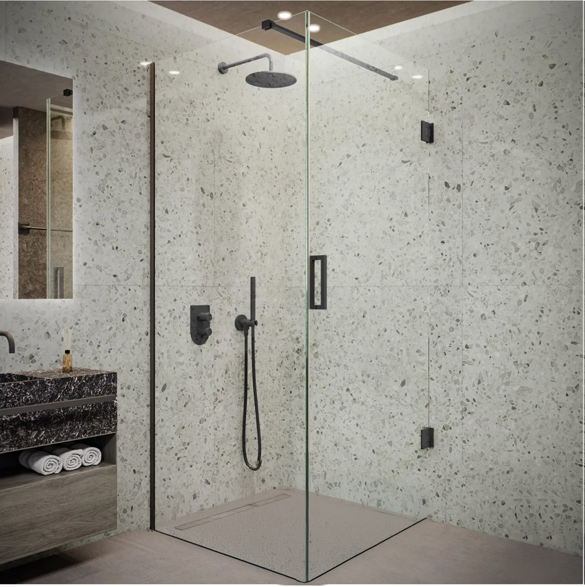 Saniclear Modern douchecabine 90x70 met 70cm deur anti-kalk zwart
