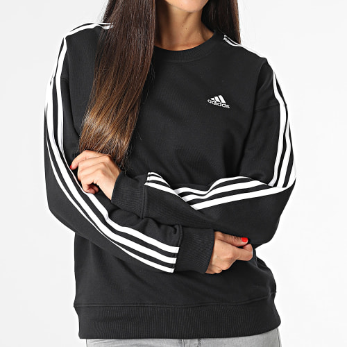 Sweat Crewneck A Bandes Femme 3S IC8766 Noir