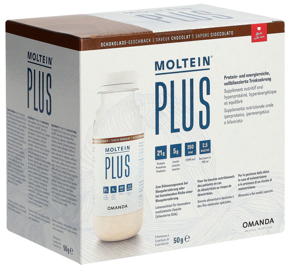moltein PLUS 2.5<br>6 × 50 g, Flasche, Pulver zur Herstellung einer Lösung zum Einnehmen, Schokolade