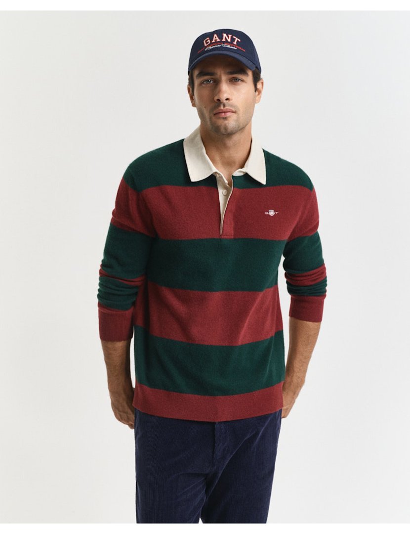 Long Sleeve Striped Polo Green