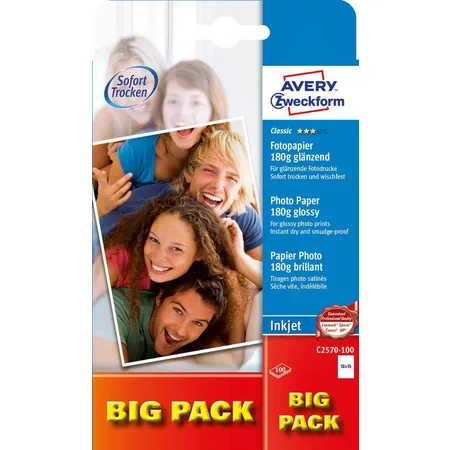 Avery Zweckform C2570-100 Classic Inkjet Fotopapier, 10x15, einseitig beschichtet, 180 g/m², 100 Blatt