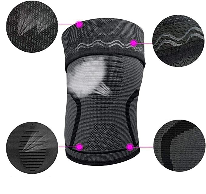 (1 Paar) Gr. L Elastische Knie Crossfit Bandage Kniescheiben Sport Stütze - Grau