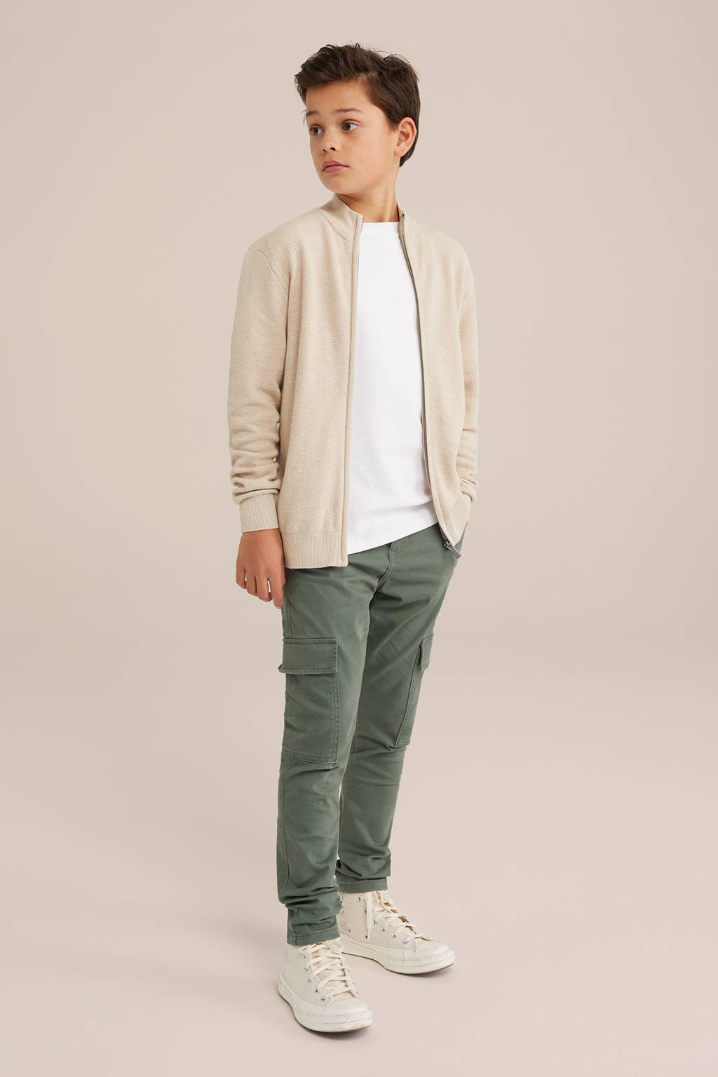 WE Fashion vest beige fijn gebreid