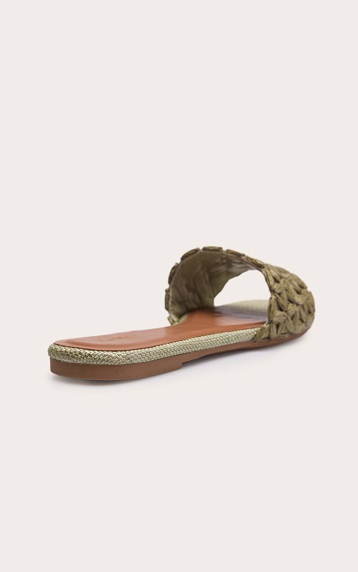 Kaki Sandales Mules Plates En Raphia