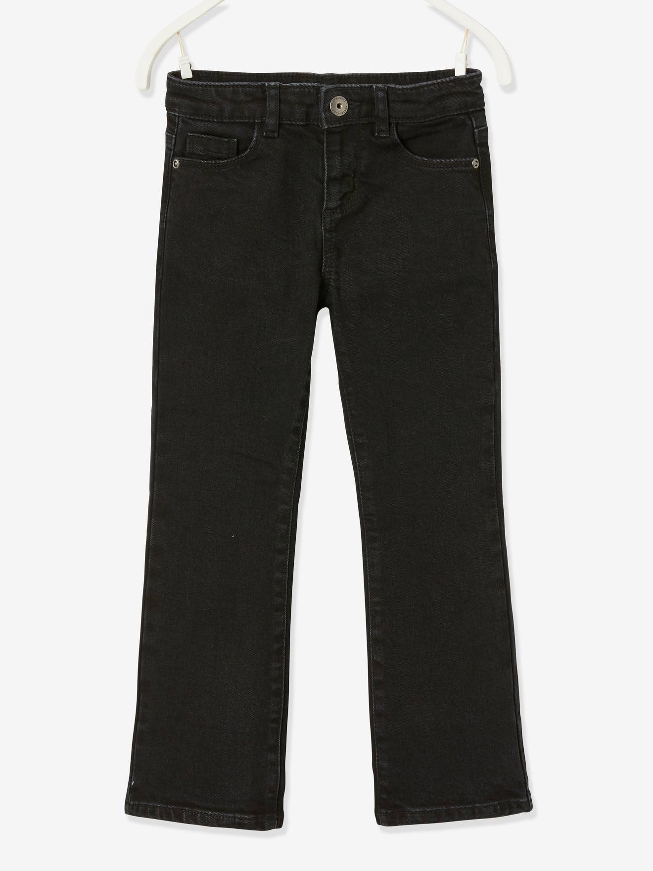 Calça jeans flare preta lisa para meninas