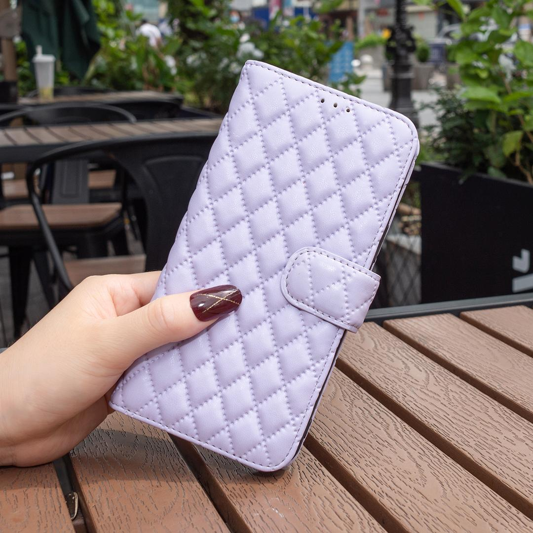 iPhone 14 / iPhone 13 Leder Tasche Flip Cover Steppmuster - Lila