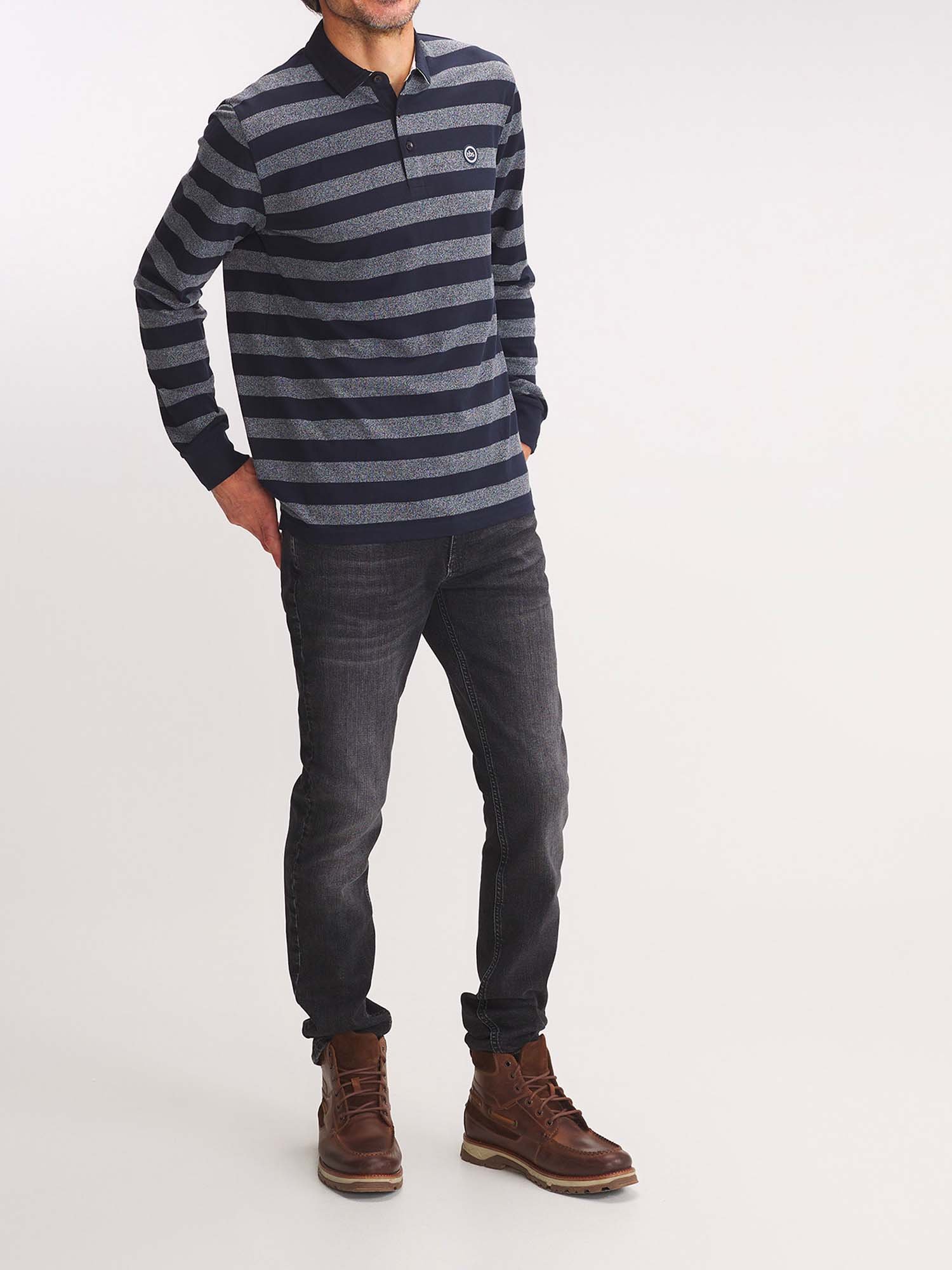 Polo Homme Larges Rayures Noir et Gris
