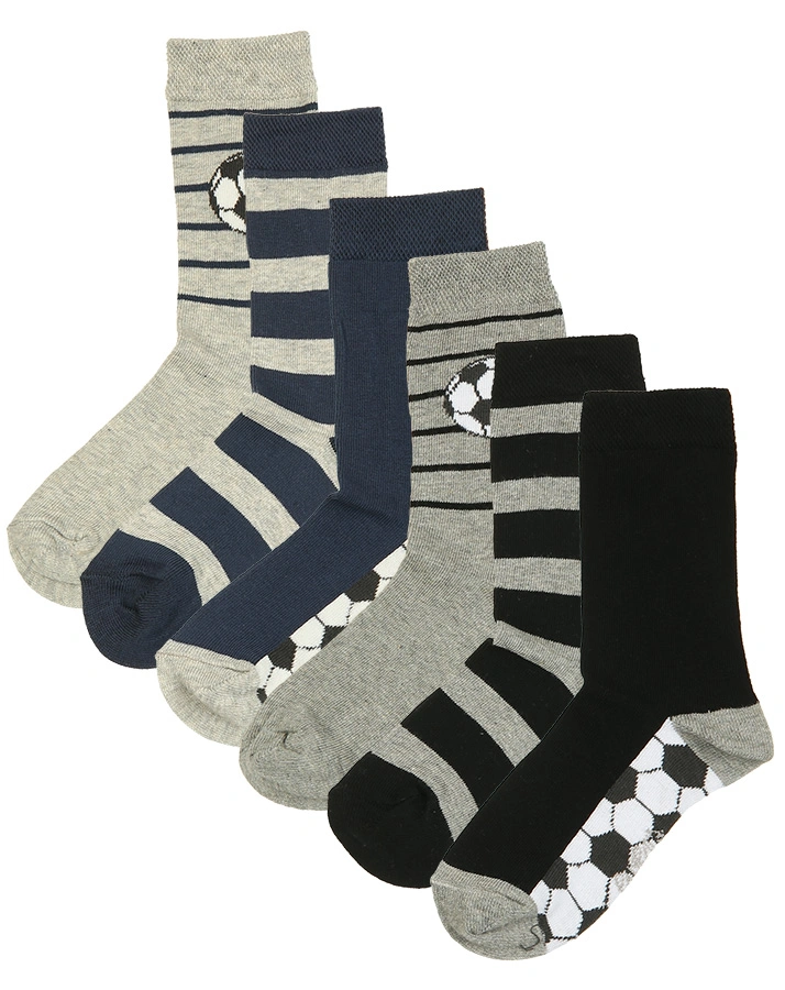 Socken FUßBALL & RINGEL 6er-Pack in grau/navy