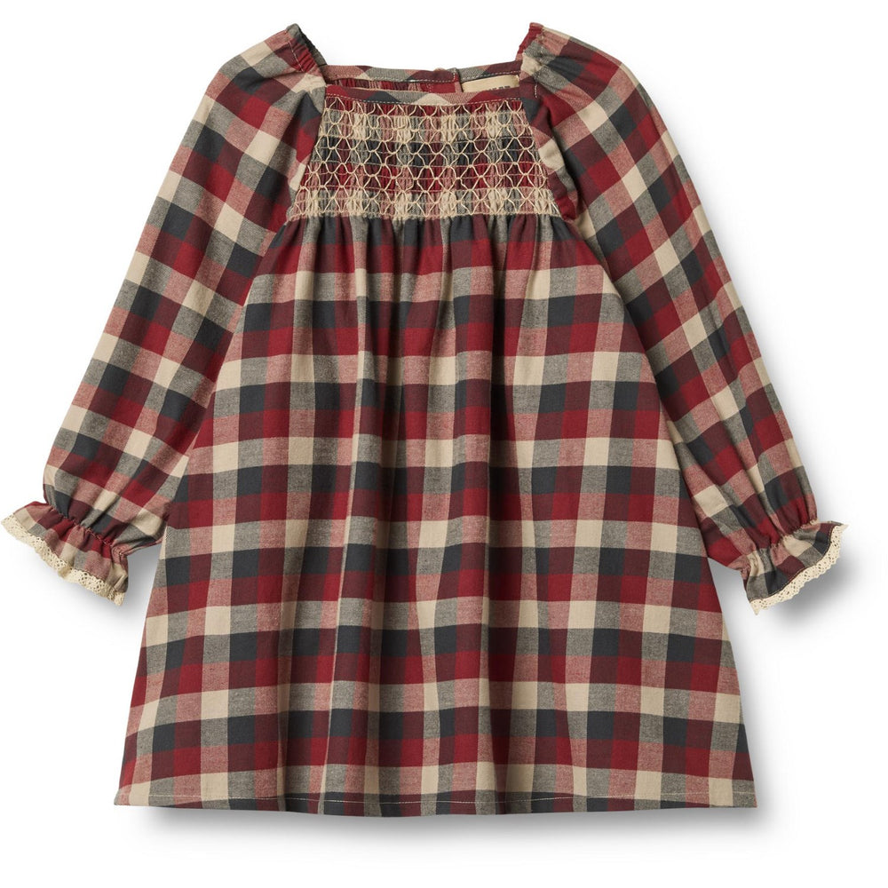 Køb Wheat Red Blue Check Kjole L/S Lace Bella