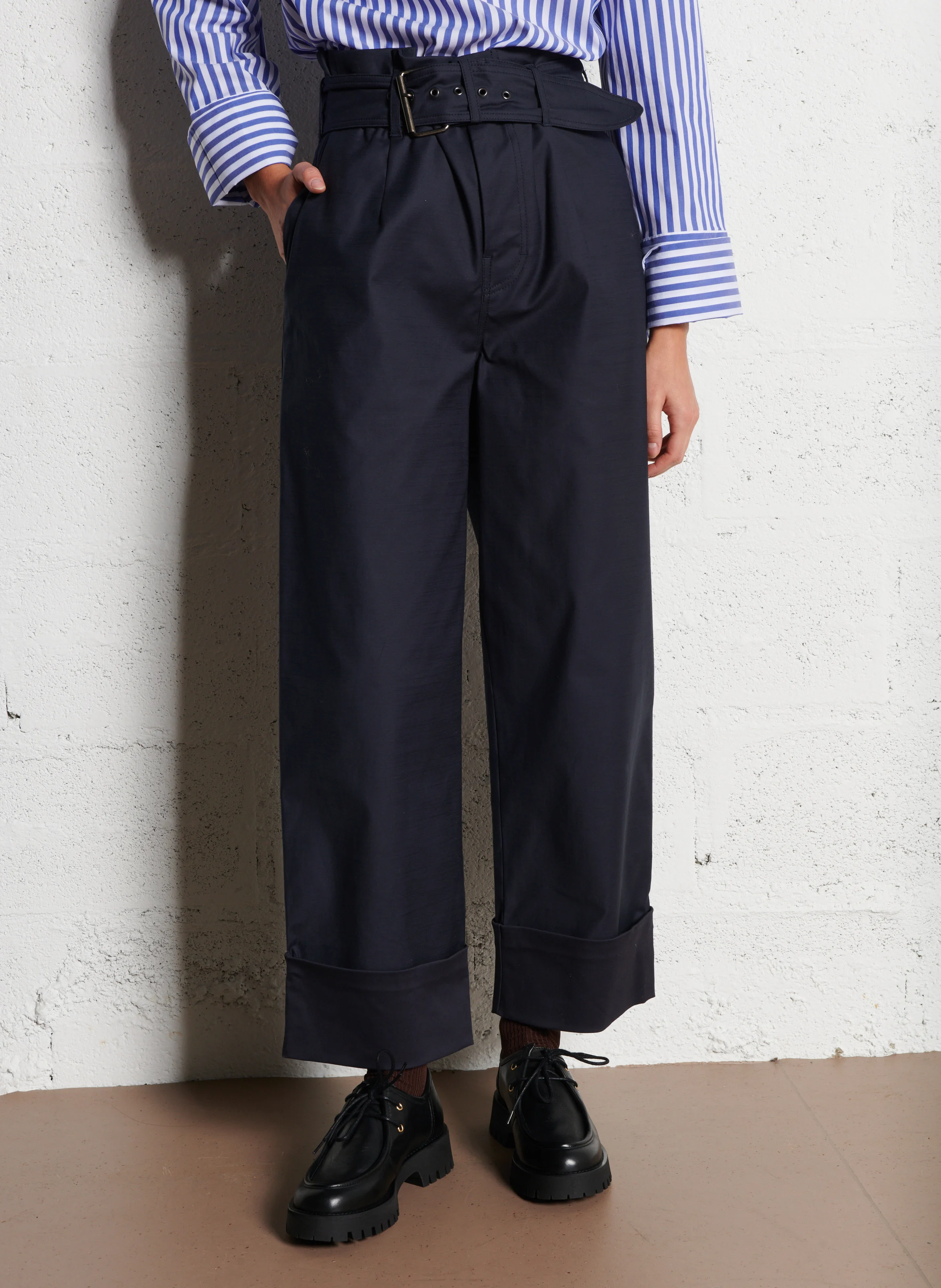 PAUL - Pantalon large en coton mélangé | Bleu