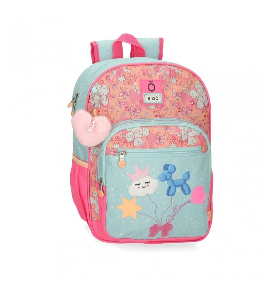 Mochila escolar Enso com estampa de balões adaptáveis, 38 cm, turquesa.