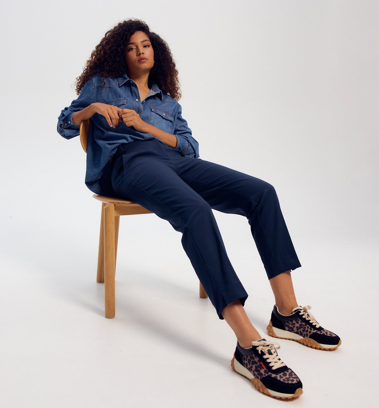 Pantalon cigarette uni Femme - Marine