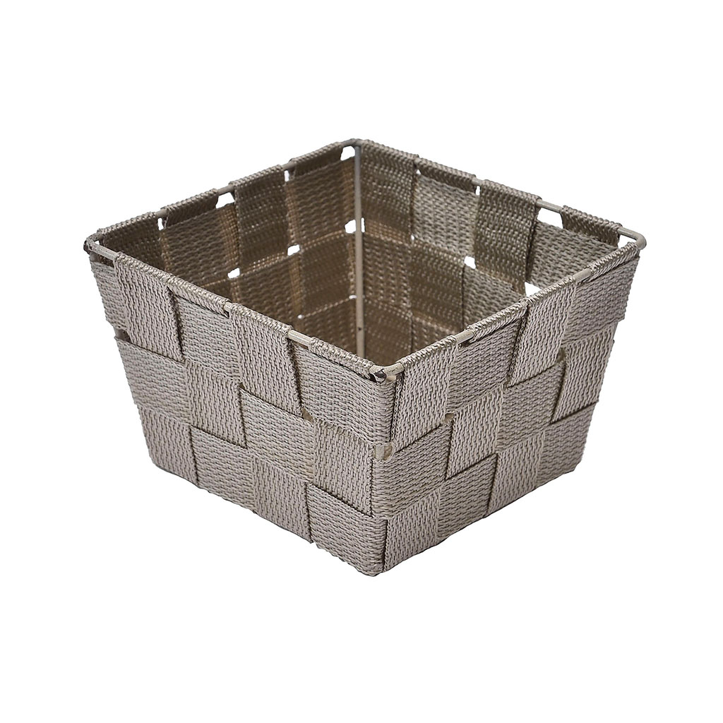 Panier de rangement évasé polyester taupe 14x9x14cm