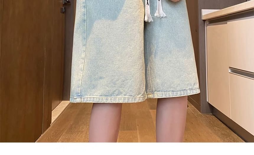 Maxelane - Gewassen denim shorts met trekkoordtaille